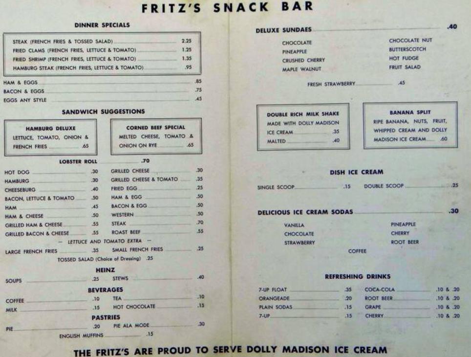 One of Bobby Fritz's original menus